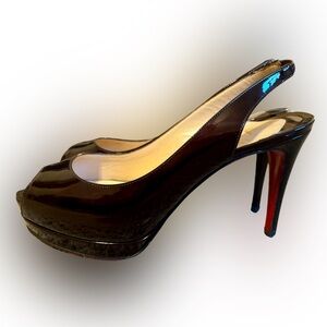 Christian Louboutin Cathay Oxblood Patent Leather Slingback Red Rubber Bottoms